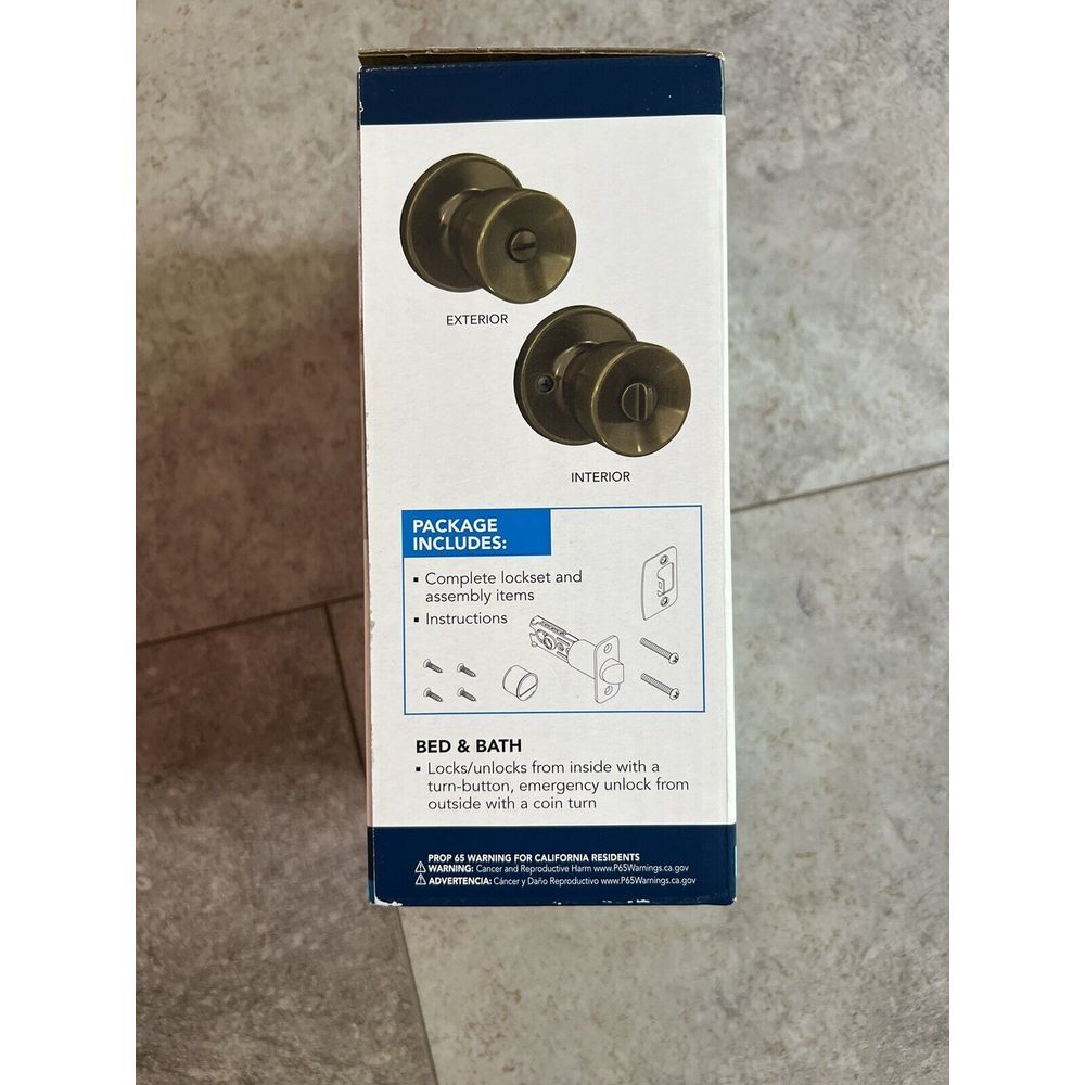 NEW Schlage First Secure Bed and Bath Hawkins Antique Brass Knob - Picture 2 of 6